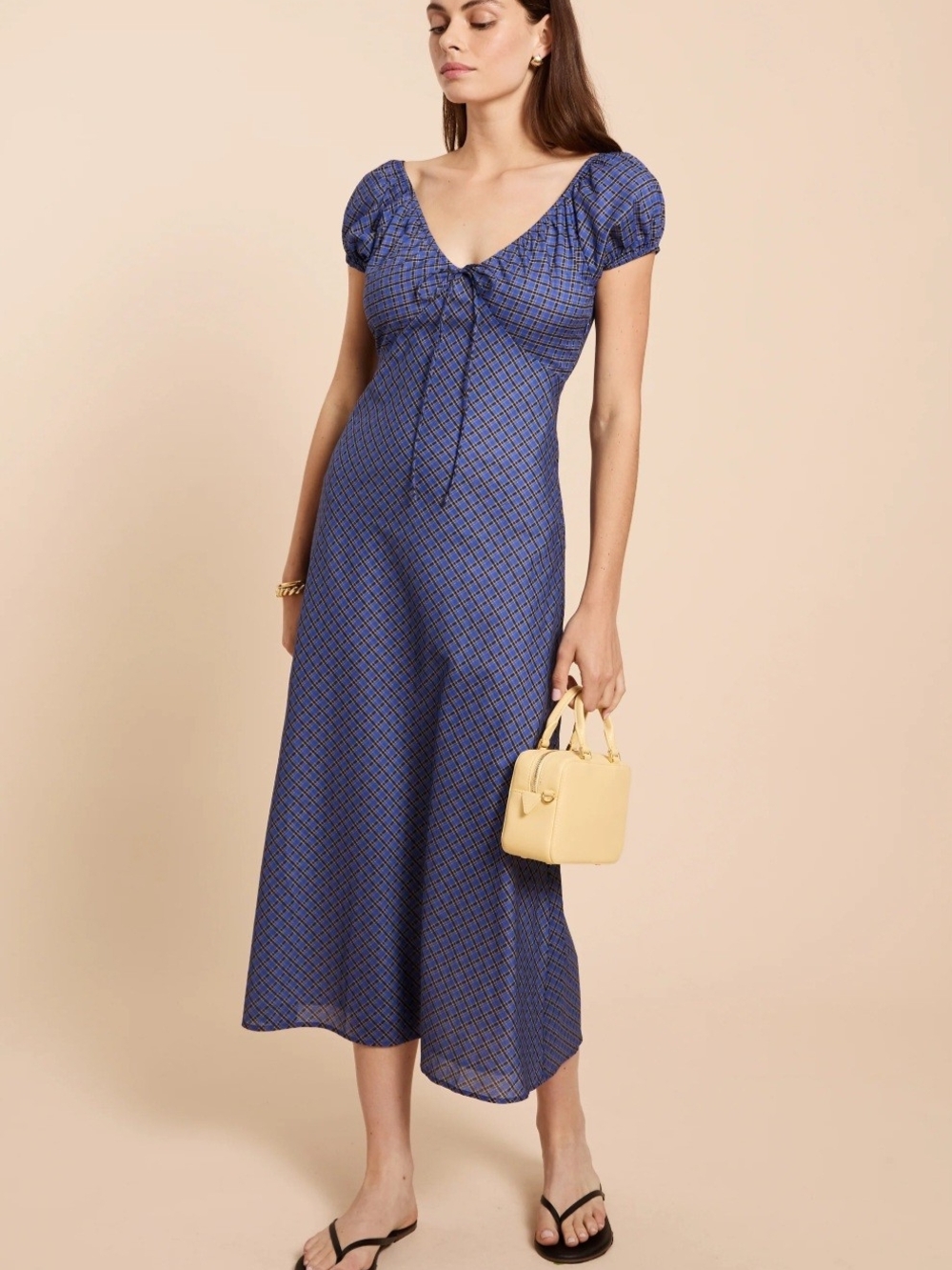 Few Moda Kourt Blue Plaid Midi Dress with Tie Front